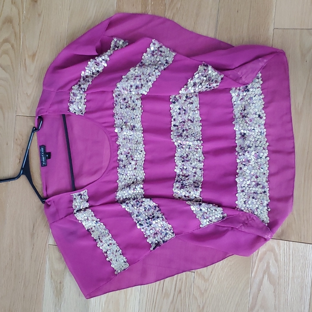 (M) Rampage Light Silky Pink Top with Gold Sequence